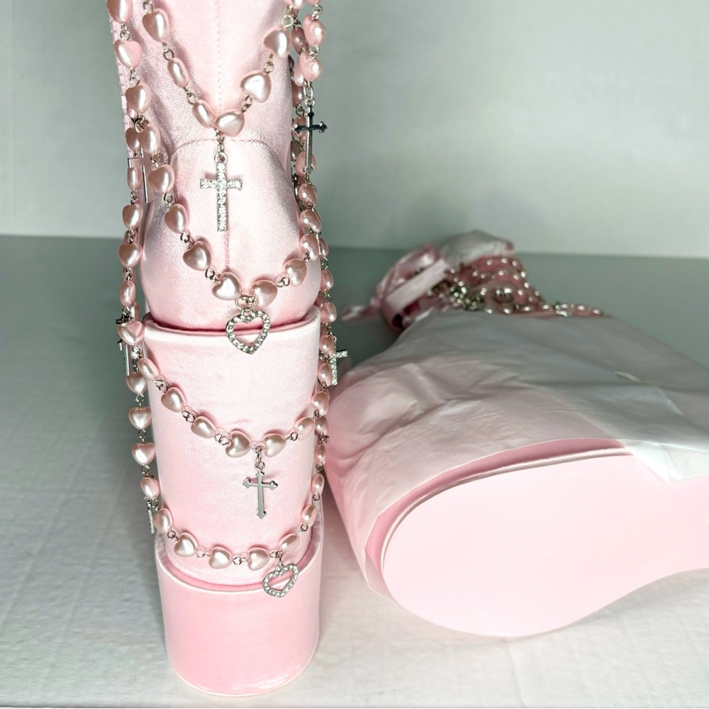 Sugar Thrillz Pink Holy Revelation Traitor Platform Boots - Picture 11 of 12